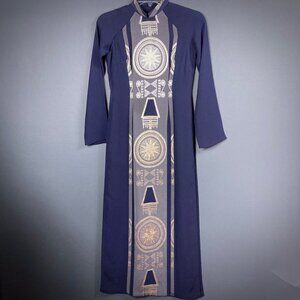 Cheongsam Navy Split Tunic with Gold Column Pattern